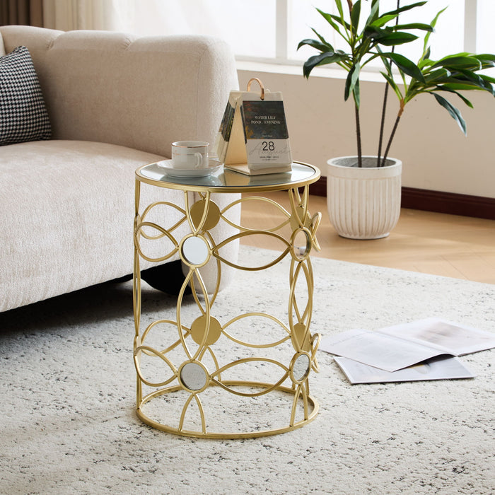 Modern Side Table With Mirror Top And Metal Frame - Gold / Clear