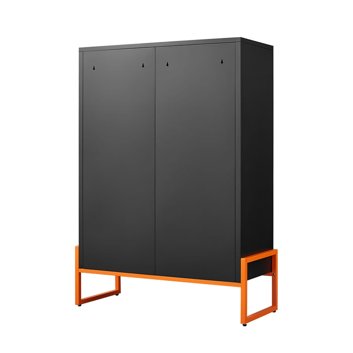 Modern Metal Shoe Cabinet With DoublebSided Mesh Doors And Adjustable Partitions