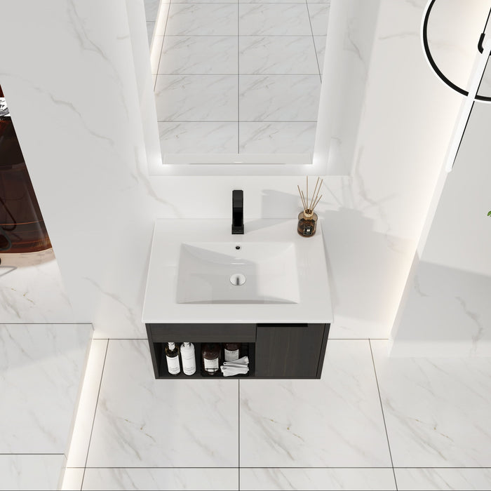 Wall Mounted Floating Bathroom Vanity With Open Shelf & Soft Close Door