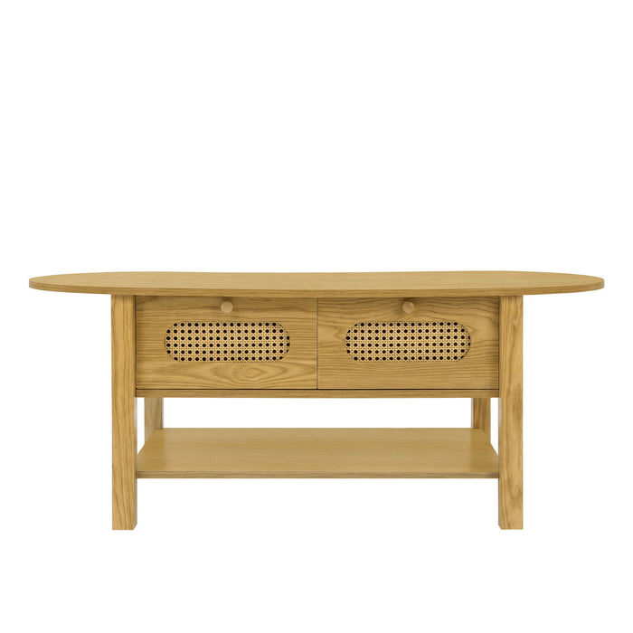 Oval Coffee Table With With 2 Storage Drawers For Living Rooms - Wood
