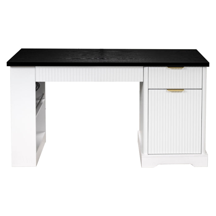Modern Fluted Office Desk With Storage Cabinet
