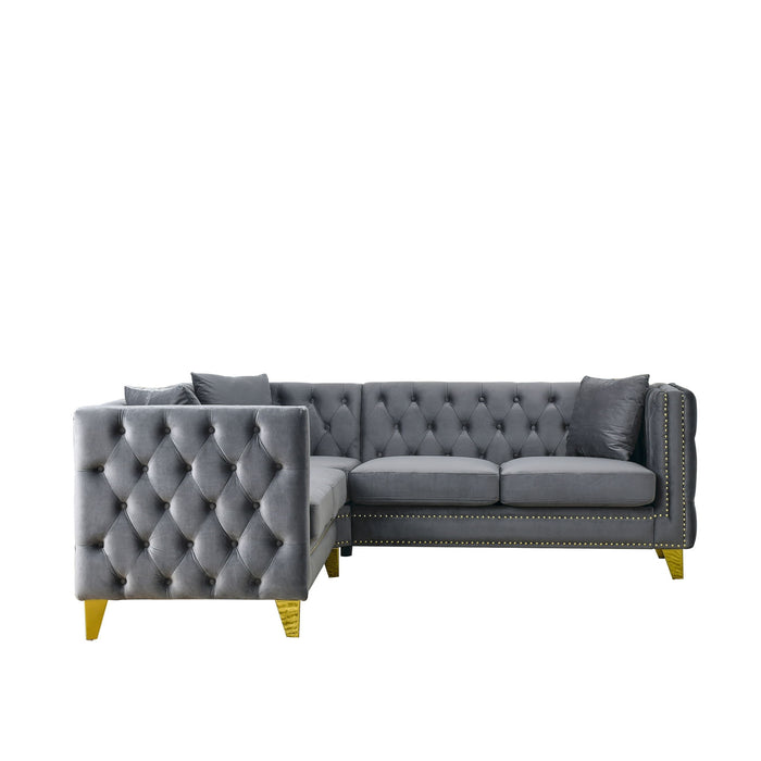 L-Shaped Corner Sofa, 5 Seater Sectional With Tufted Design