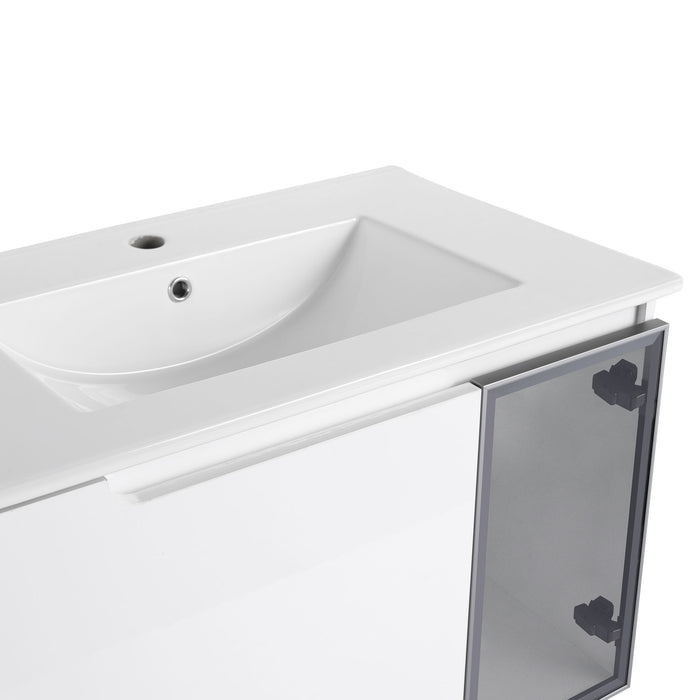 Wall Mounted Bathroom Vanity With Sink, Cabinet & Half Door