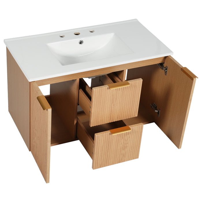 Modern Wall Mounted Bathroom Vanity, Soft Close Doors