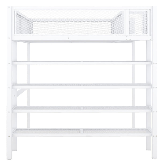 Loft Bed With 4 Tier Shelves And Storage