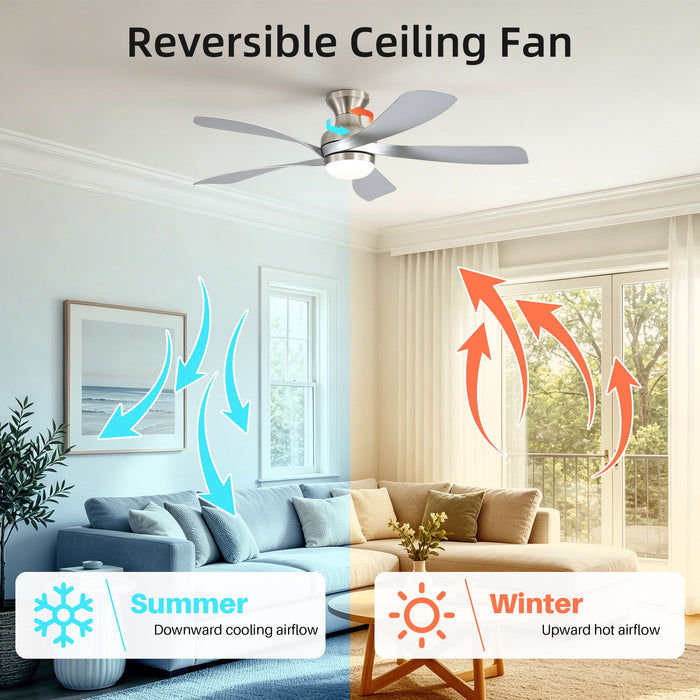 52" Ceiling Fan With 3 Color Dimmable LED Light, DC Reversible Motor, 6 Speed Settings