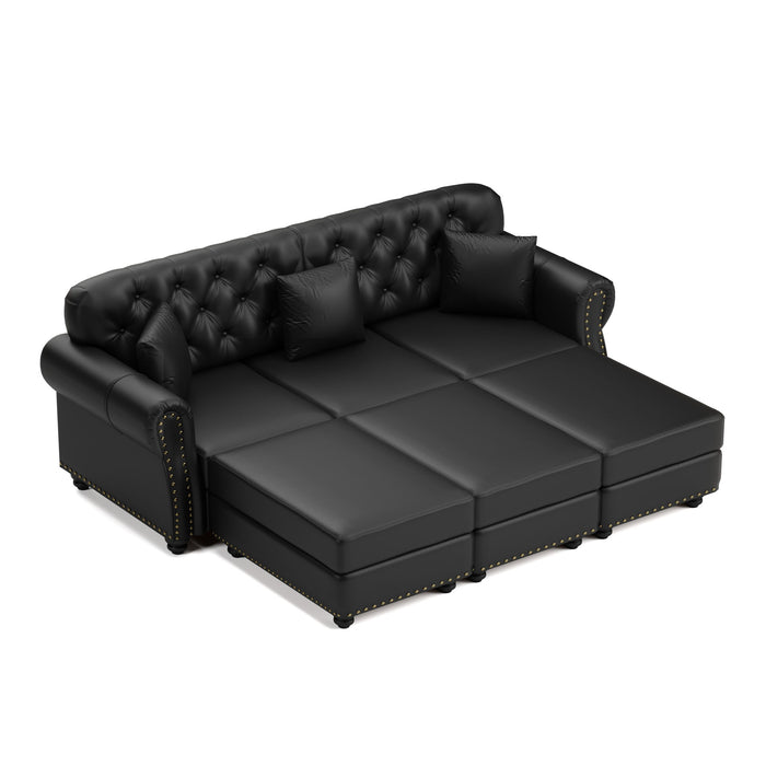 Upholstered Sofa With Nailhead Trim, Rolled Armrests With Ottoman