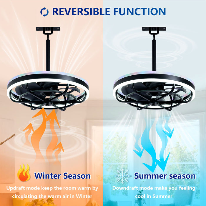 Ceiling Fan Light LED Light Source And Remote Control, 3000 - 6500K Dimmable LED Fan Light, 6 Speeds, For Living Room - Matte Black