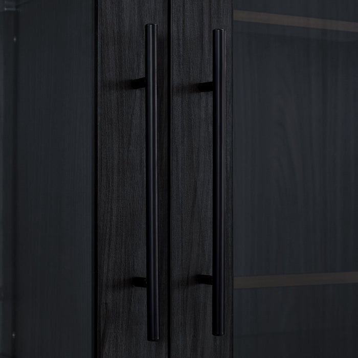 Modern Style Tall Display Cabinet With LED Lighting, Tempered Glass Door, 2 Drawers