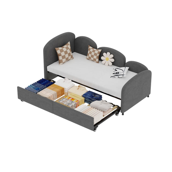 Modern Velvet Upholstered Daybed With Additional Bed Frame
