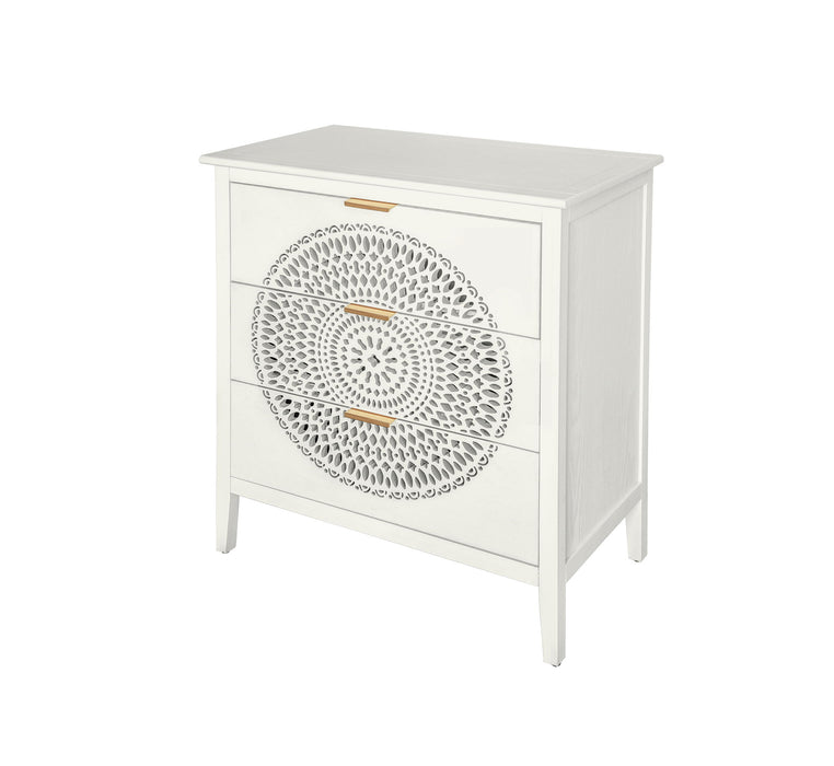 3 Drawer Cabinet With Hollow Carved 3 Drawer Dresser Storage Chest With Metal Handles For Entryway Living Room Bedroom - Beige