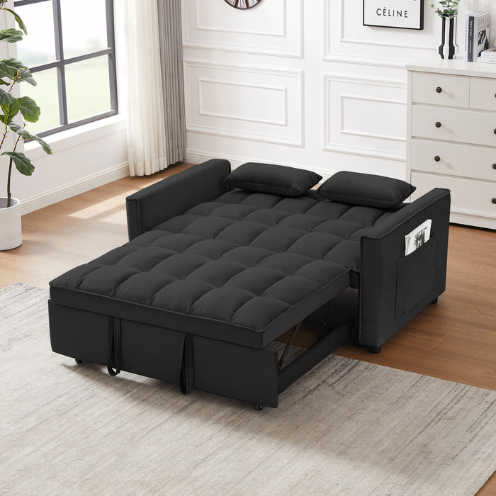 Modern Velvet Convertible Loveseat Futon Sofa With Pullout Bed, Reclining Backrest