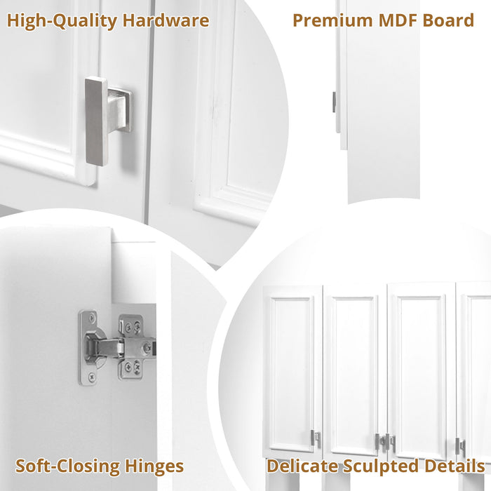 Bathroom Cabinet With 3 Adjustable Shelves Wall Mounted Medicine Cabinet, Soft Closing Hinges, Open Shelving Design - White