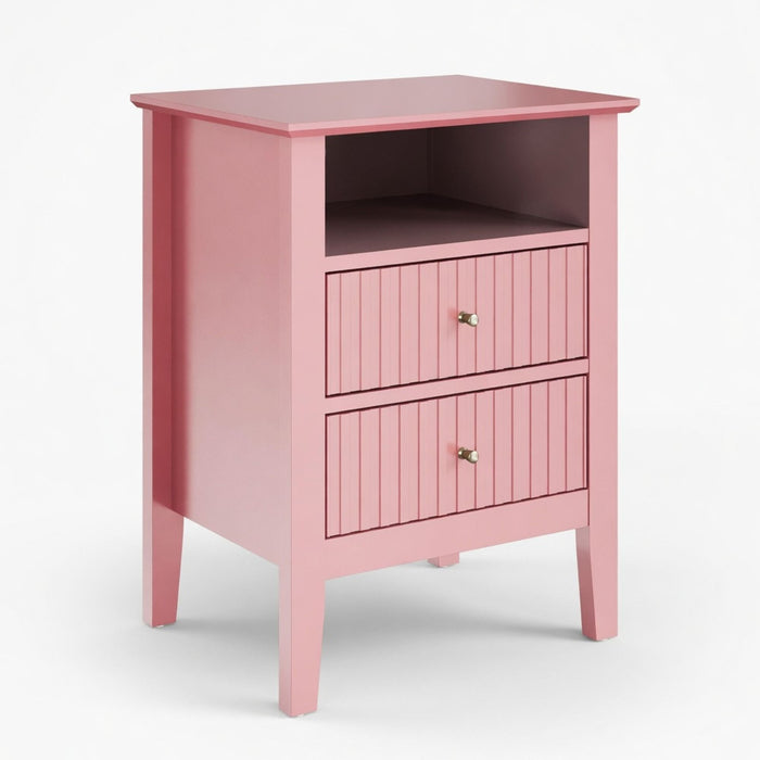 Fluted Nightstand With 2 Drawers