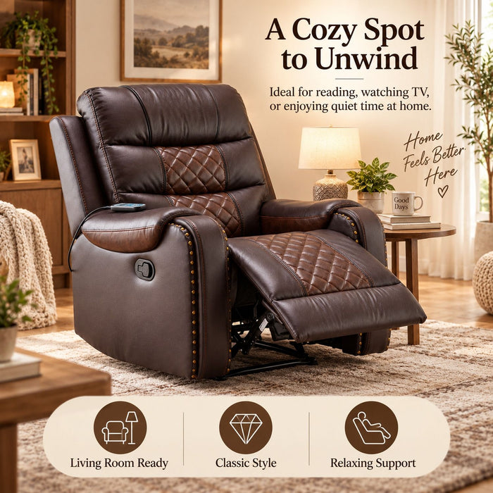 Heated Massage Recliner With Remote Control - Brown