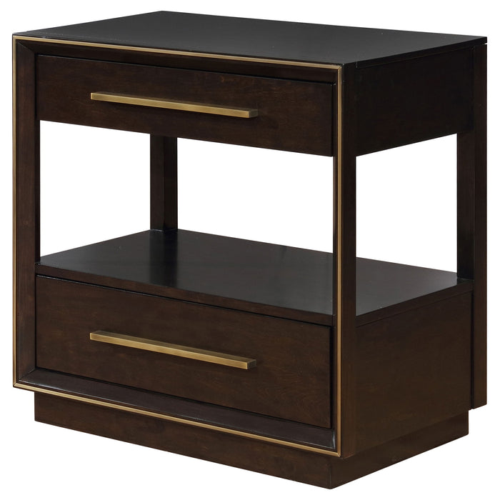 2 Drawer Nightstand With Trim And USB Charging - Brown