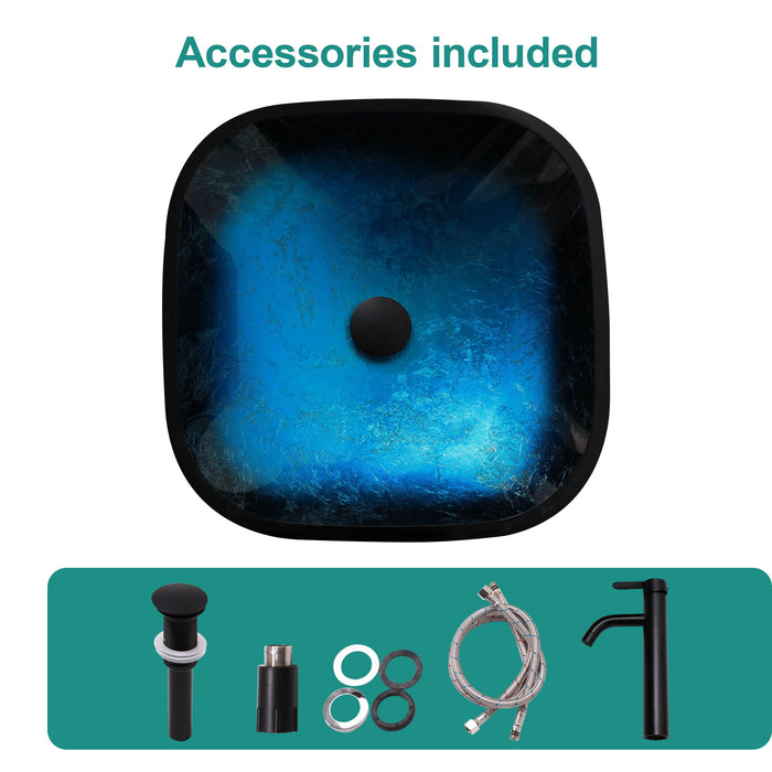 Artistic Vessel Sink With Faucet And Pop Up Drain - Blue