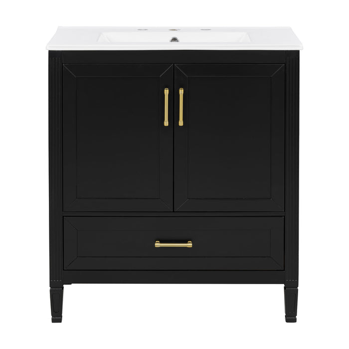Elegant Fluted Bathroom Vanity With Sink, Soft Close Doors & Drawer