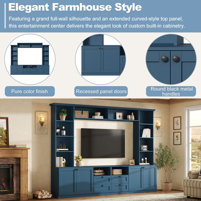 Farmhouse Elegant Entertainment Center Wall Unit With 4 Drawers