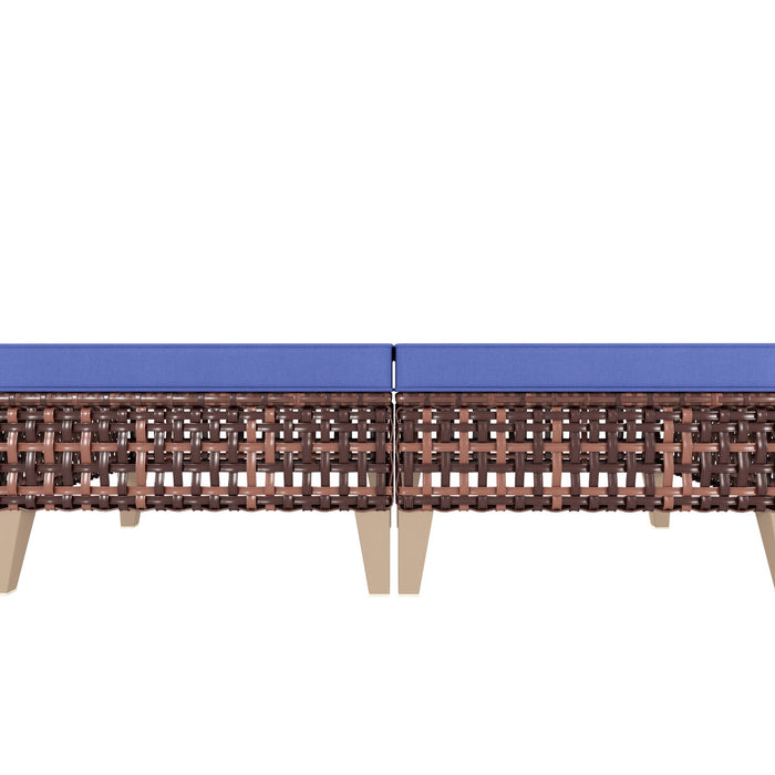 7 Pieces Patio, Wicker Dining Set With Removable Cushions Cotton And Rattan - Blue