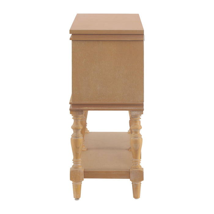 Console Table With 4 Soft Close Drawers, Thick Bottom Shelf For Living Room - Natural