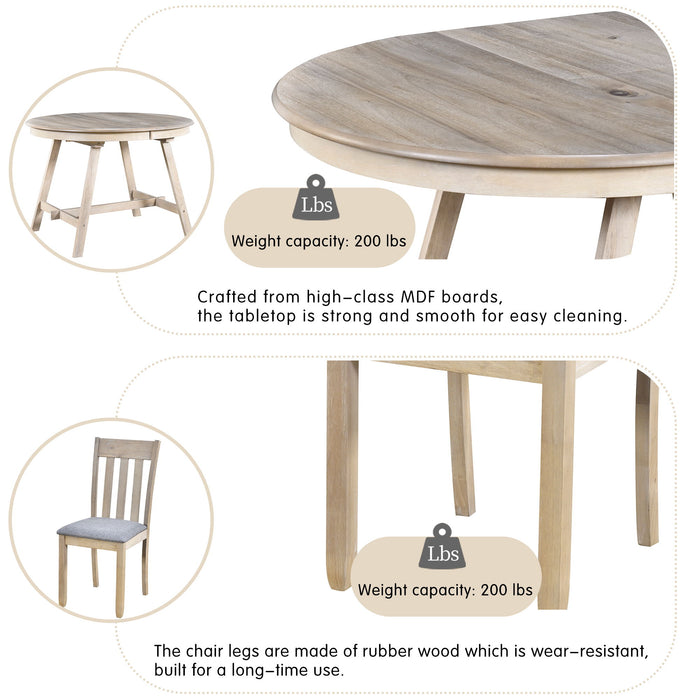 5 Piece Wood Dining Table Set With Extendable Round Table And 4 Chairs