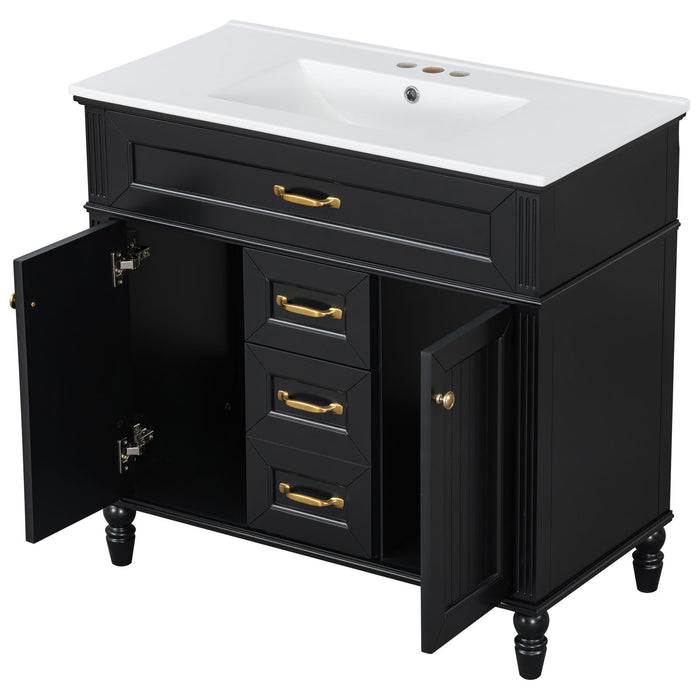 Bathroom Vanity With Sink, Flip-Out Top Drawer, Soft Close Doors, 2 Storage Drawers