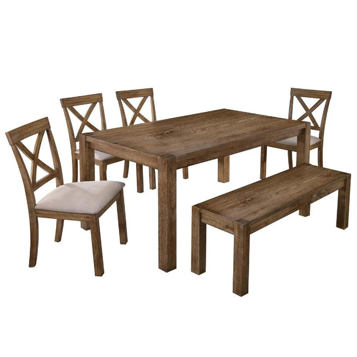 Dining Set With Table, Bench And 4 Chairs - Oak