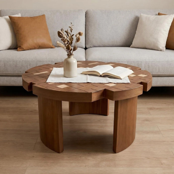 Round End Table For Living Room - Brown / Yellow