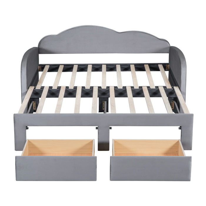 Upholstered Daybed With Cloud-Shaped Backrest, Trundle & 2 Drawers And USB Ports