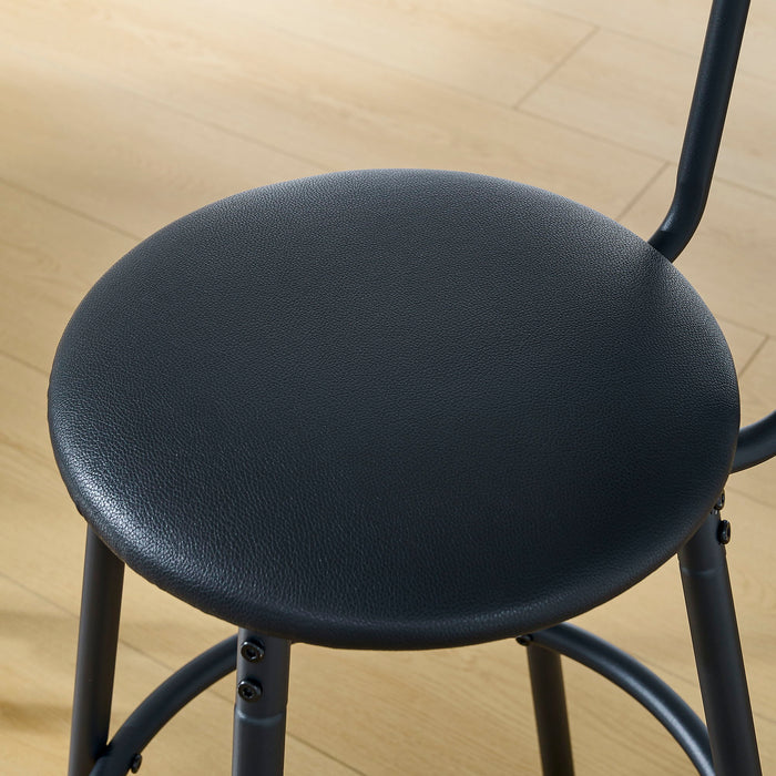 Rustic Brown Round Bar Table And Stool Set With Shelf, Upholstered Stool With Backrest - Antique Brown