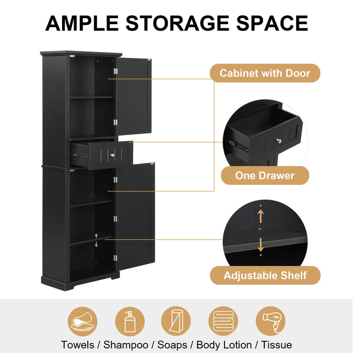 Tall Freestanding Bathroom Storage Cabinet With Drawer And Adjustable Shelf