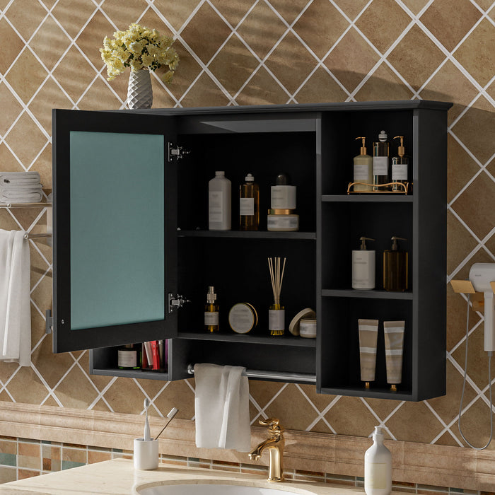 3 In 1 Modern Bathroom Mirror Cabinet With Adjustable Shelf, Soft Close Door, High Definition Mirror & Towel Bar