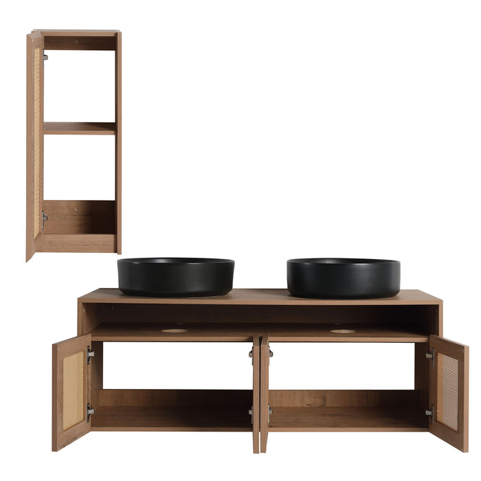 Bathroom Vanity With Art Sink And Side Cabinet, Float Mounting Design