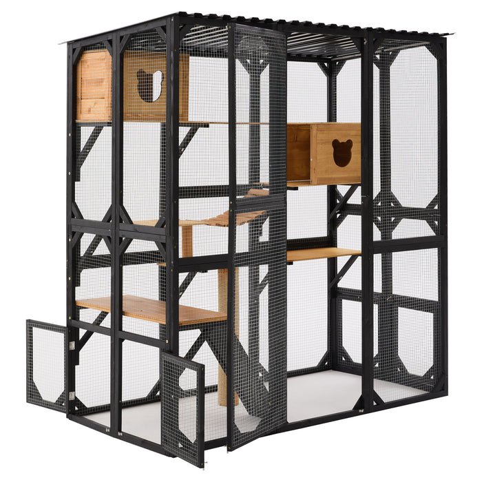 Outdoor Cat Enclosure With Sleeping Houses, Jumping Platforms, Scratching Post