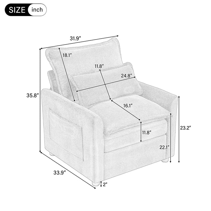 Modern Single Seat Accent Chair With Side Storage Pockets