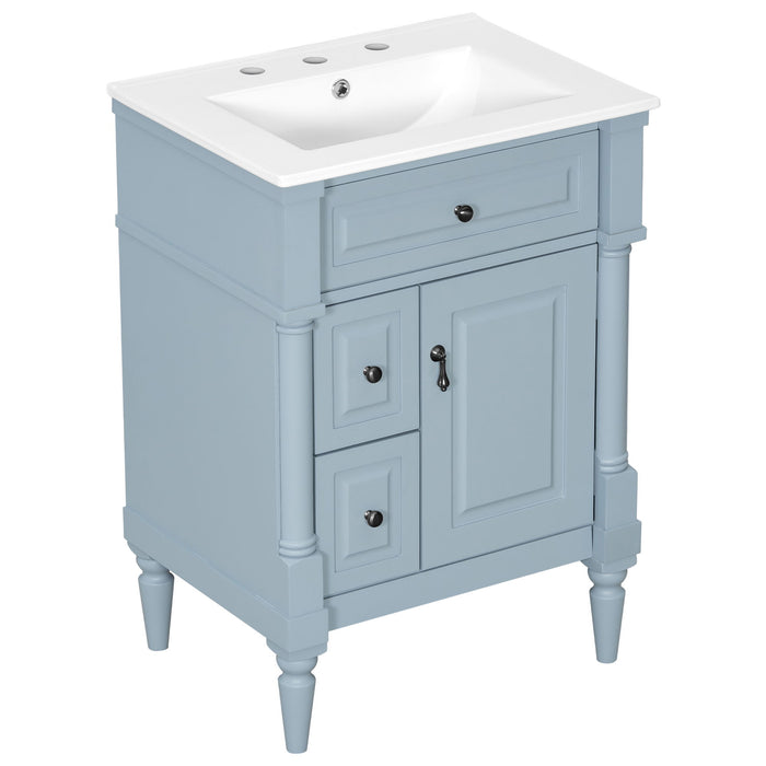 Freestanding Bathroom Vanity With Sink, Adjustable Shelf & Flip Drawer