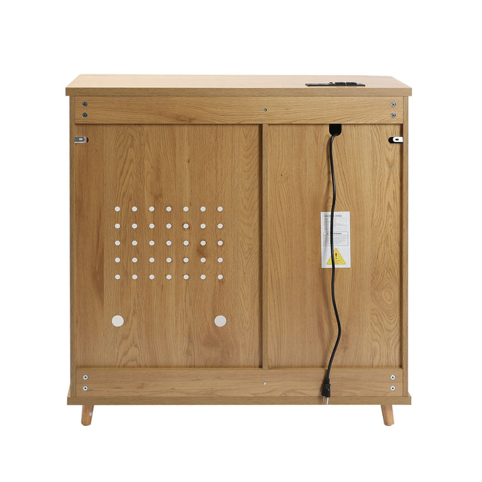 Fluted Coffee Bar Cabinet With Mini Fridge Space & Charging Station