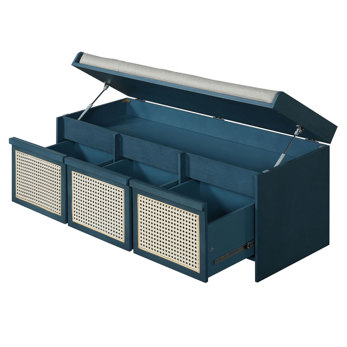 Entryway Shoe Bench With Drawers & Button Tufted Cushion