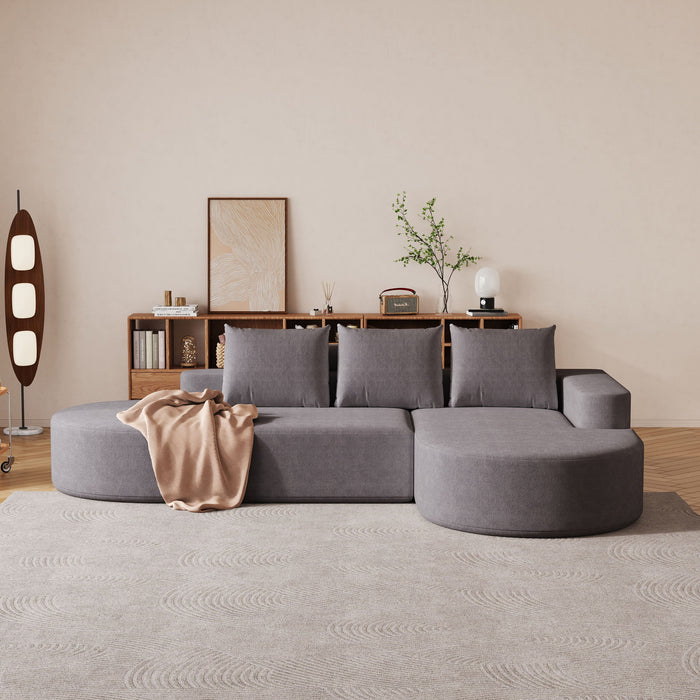 Modern Curved Sofa, L-Shaped Modular Sectional Set With 3 Pillows