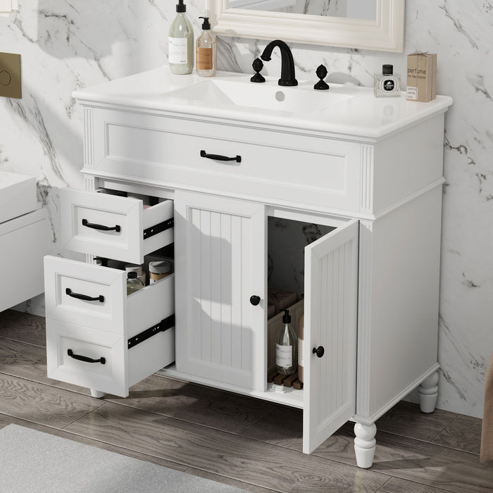 Bathroom Vanity With Sink, 2 Doors 2 Drawers, Freestanding Design