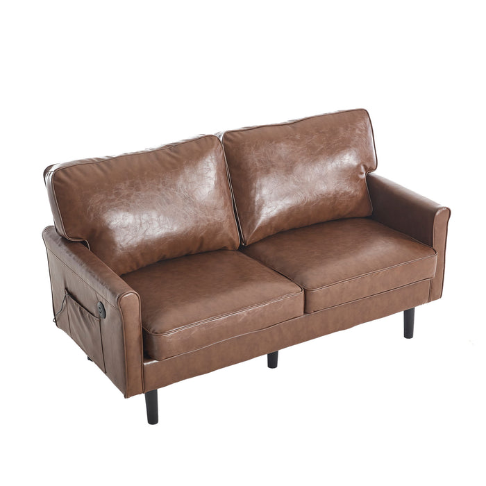 Mid Century Modern Loveseat Sofa With USB Ports, Removable Pillow Cover