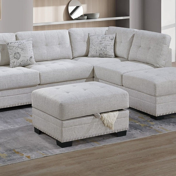L - Shaped Sectional Sofa Set With Storage Ottoman, Tufted Upholstery Nailhead Trim