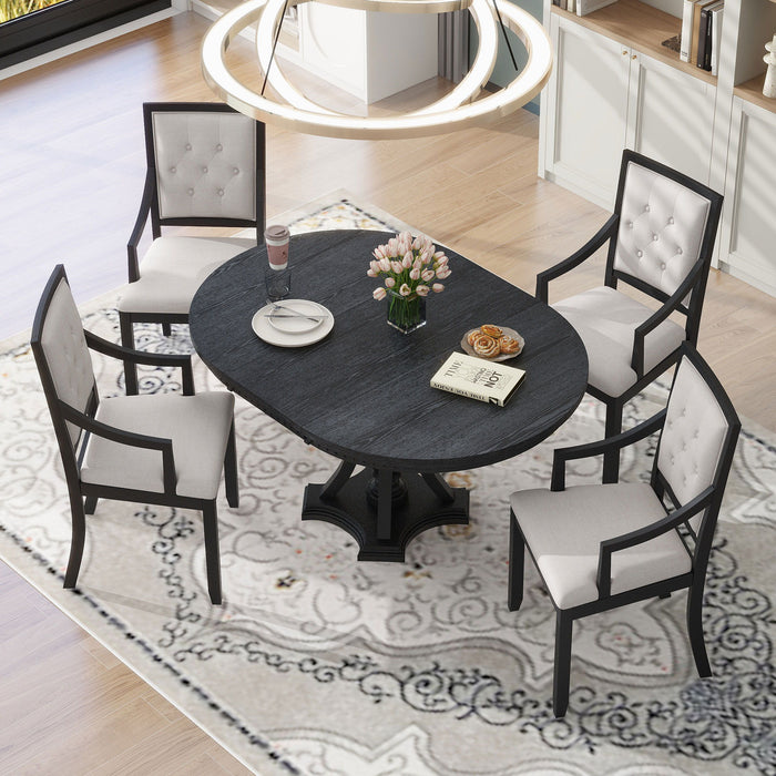 5 Piece Dining Set Extendable Round Table And 4 Chairs - Black / Oak