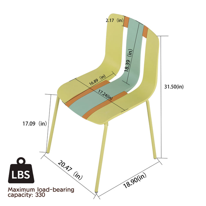 4 Piece Set Of Color Block Designed Single Chairs With Folding Square Table - Grain Yellow / Haze Green / Khaki / Tropical Orange / White