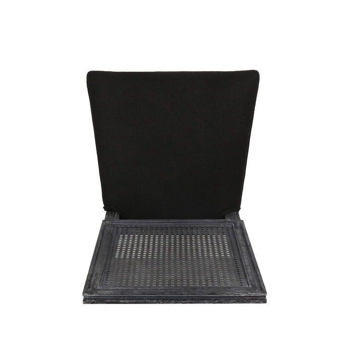 French Country Dining Chair With Rectangular Cane Backrest And Smooth Upholstered Seating