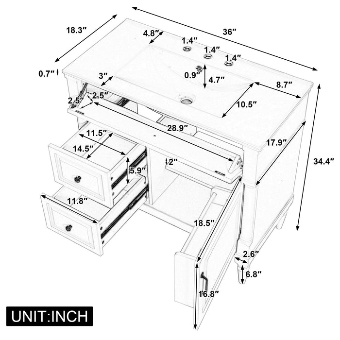 Freestanding Bathroom Vanity With Sink, Adjustable Shelf, Flip Drawer