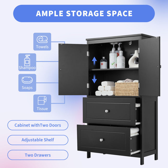 Bathroom Storage Cabinet With 2 Doors And Drawers, Adjustable Shelf