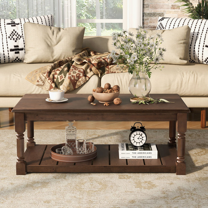 Coffee Table With Slatted Lower Shelf For Living Room