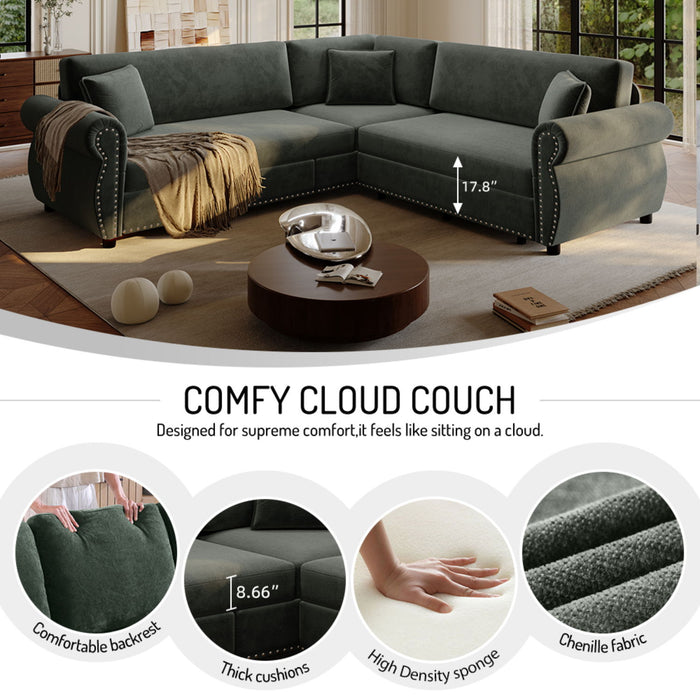 L-Shaped Sofa Couch With Pull-Out Bed